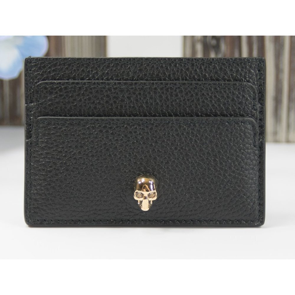 Alexander Mcqueen Skull Pebbled Leather Card Wallet - Picture 2 of 5